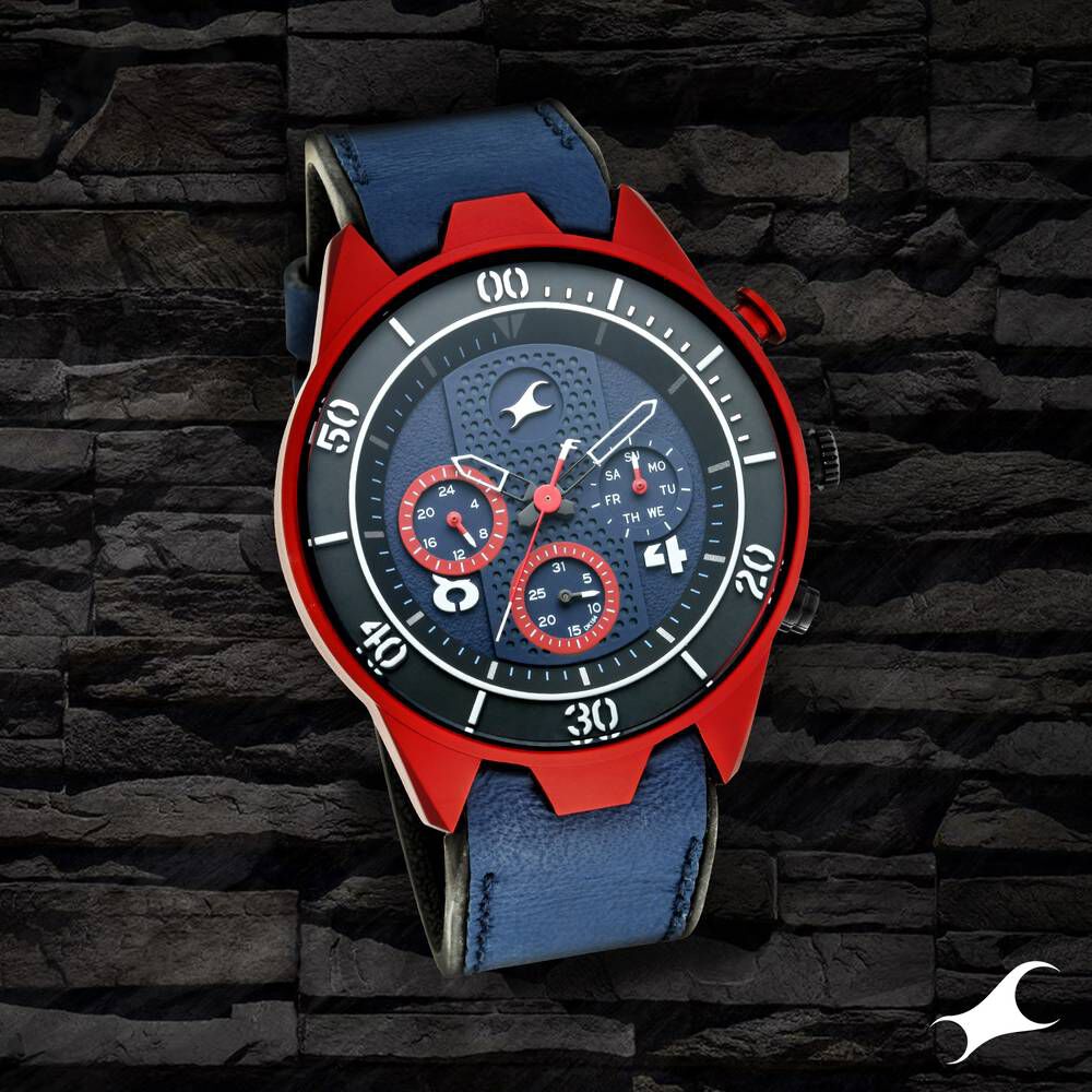 Fastrack All Nighters Quartz Multifunction Blue Dial Leather Strap