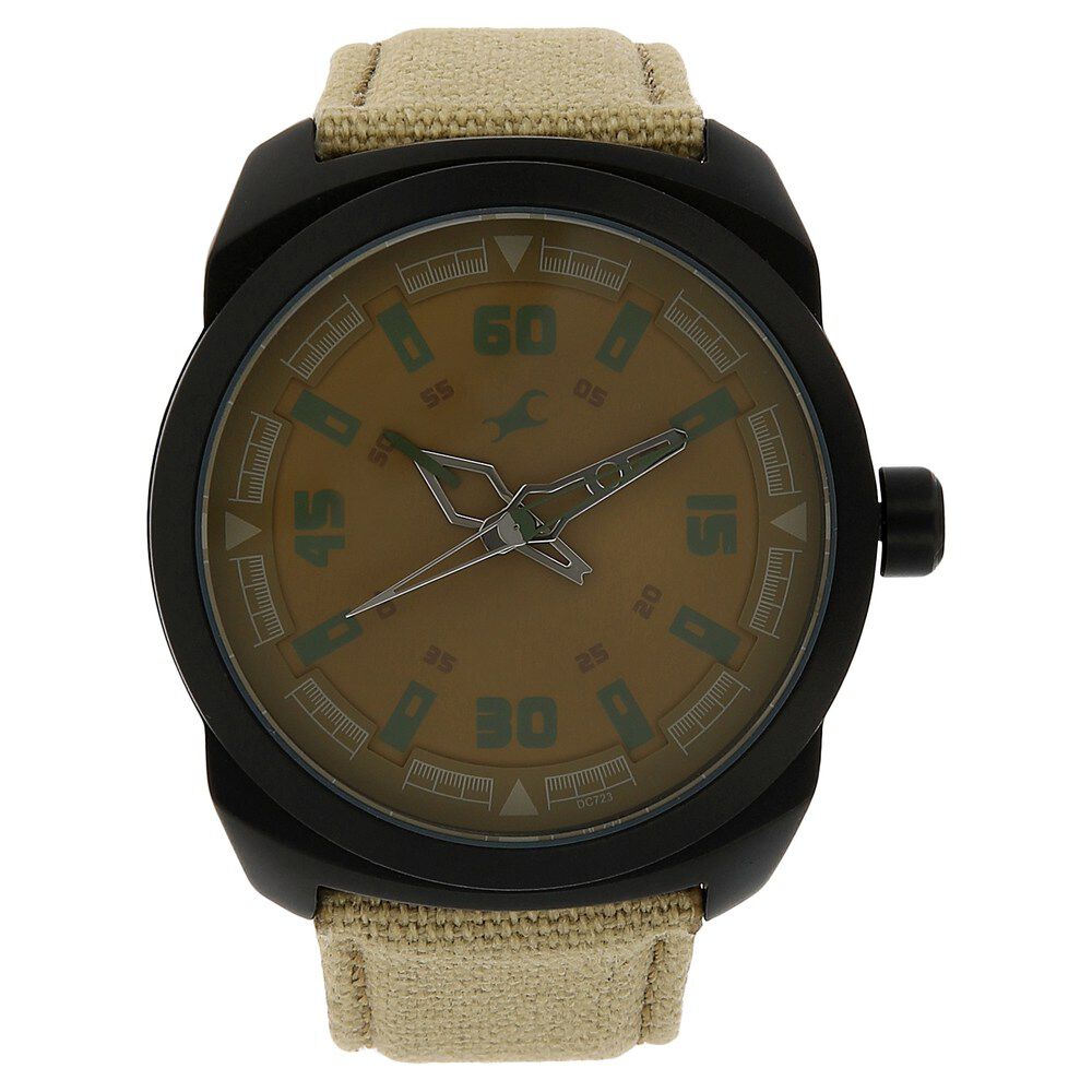 Fastrack Explorer Quartz Analog Beige Dial Canvas Strap Watch for