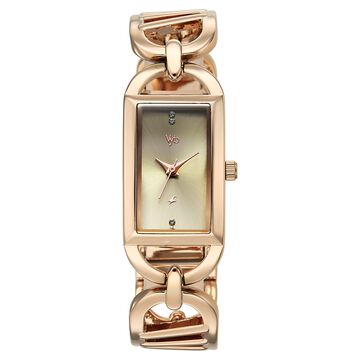 Vyb Striker By Fastrack Quartz Analog Green Dial Rose Gold Metal Strap Watch For Girls