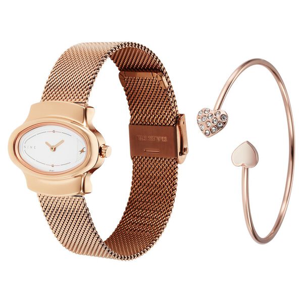 Fastrack Pulse Quartz Analog White Dial Rose Gold Stainless Steel Strap Watch For Girls - image number 2