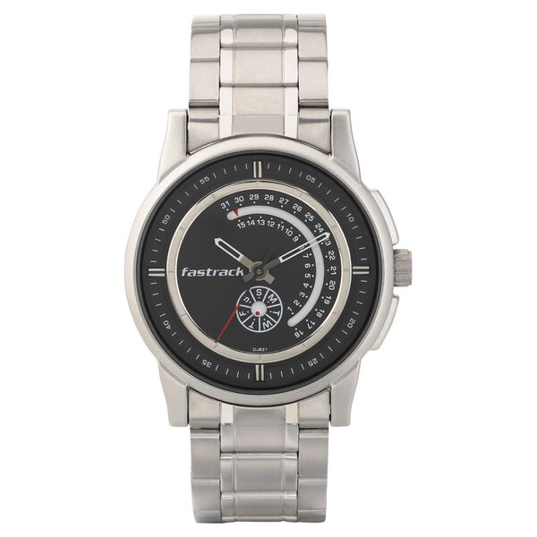 Fastrack Go Skate Quartz Analog with Day and Date Black Dial Stainless Steel Strap Watch for Guys - image number 1