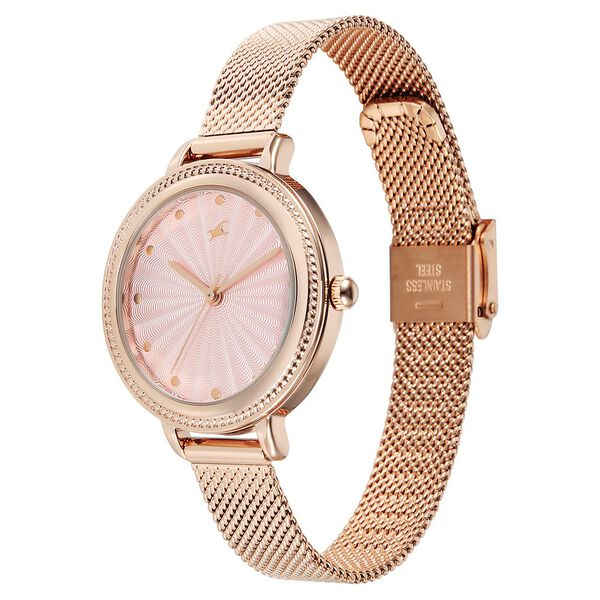 Fastrack Stunners Quartz Analog Pink Dial Rose Gold Stainless Steel Strap Watch For Girls - image number 2