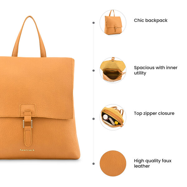 Fastrack Faux Leather Backpack with Flap Closure in Tan - image number 7