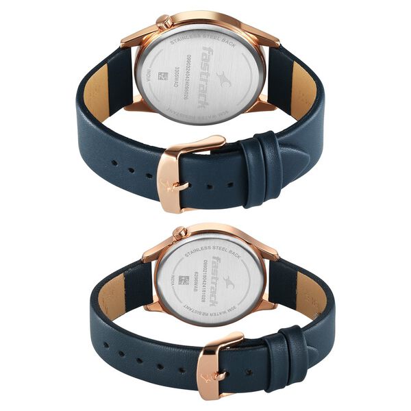 Fastrack Mixmatched Quartz Analog Blue Dial With Blue Leather Strap Watch For Couple - image number 4