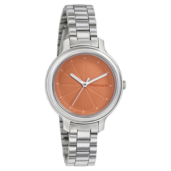 Fastrack Quartz Analog Orange Dial Stainless Steel Strap Watch for Girls - image number 0