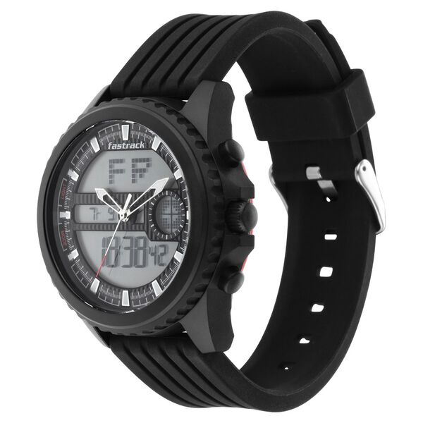 Fastrack Streetwear Quartz Analog Digital Black Dial PU Strap Watch for Guys - image number 2