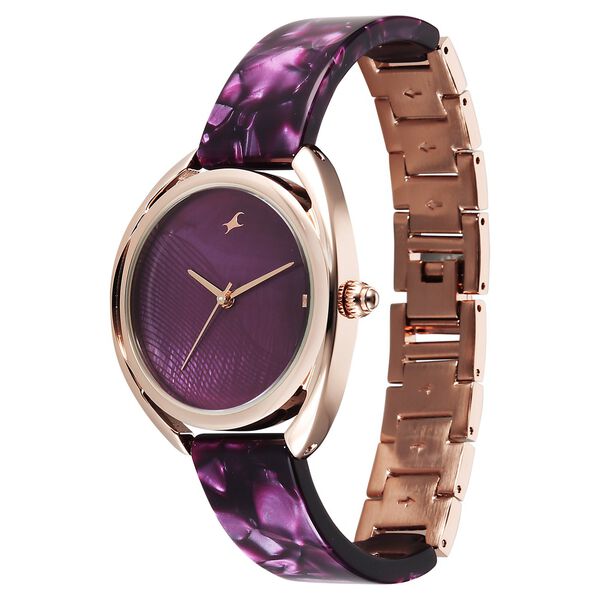 Fastrack Younique Quartz Analog Purple Mother Of Pearl Dial Two Toned Acetate & Metal Strap Watch For Girls - image number 2