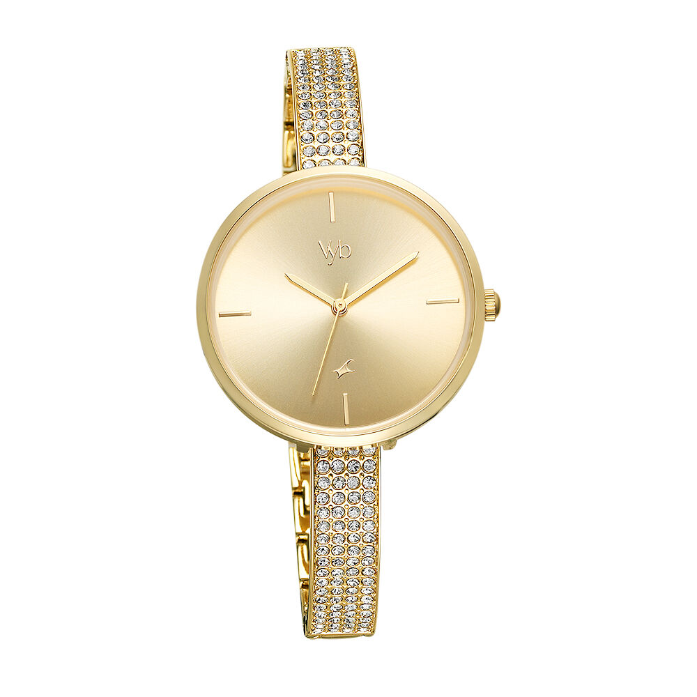 Vyb by Fastrack Quartz Analog Golden Dial Metal Strap Watch for Girls