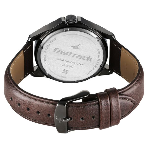 Fastrack Groove Quartz Analog with Date Two Toned Dial Brown Leather Strap Watch For Guys - image number 6
