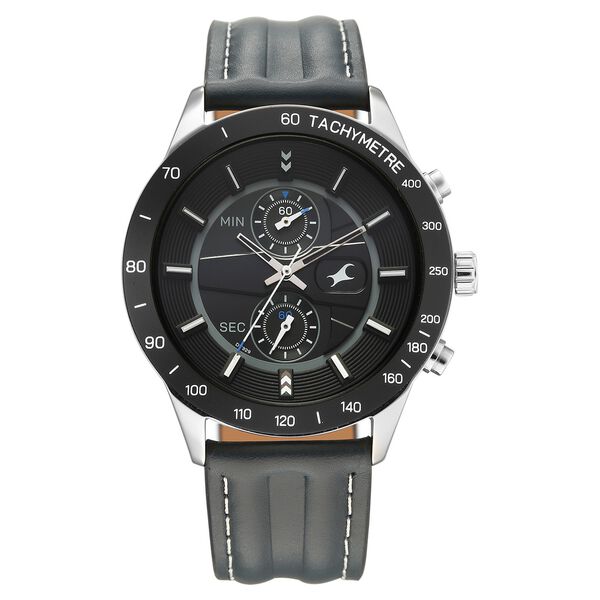 Fastrack Fastrack Overdrive Quartz Chronograph Tachymeter Black Dial Blue Leather Strap Watch For Guys - image number 0
