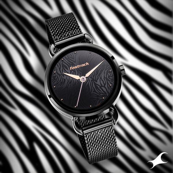 Fastrack Animal Print Quartz Analog Black Dial Stainless Steel Strap Watch for Girls - image number 0
