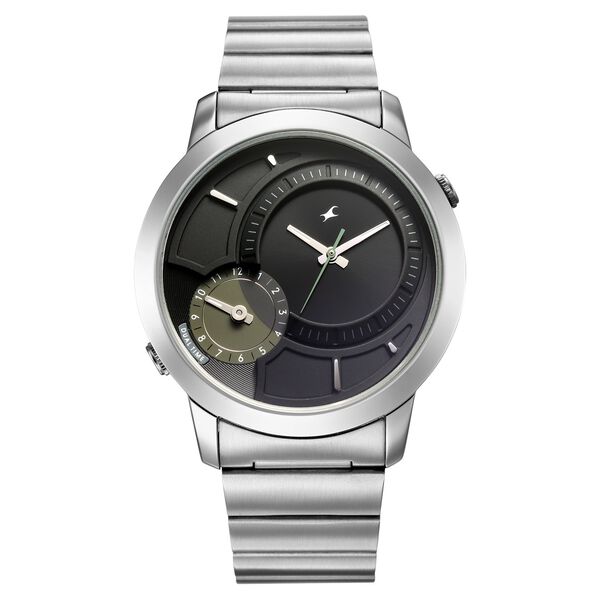 Fastrack Pulse IV Dual Time Watch for Men with Black Sunray Dial & Silver Metal Strap - image number 0