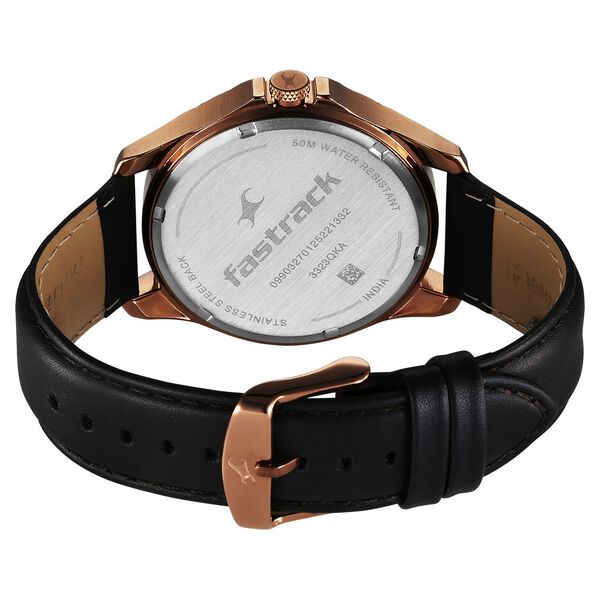 Fastrack Groove Quartz Analog with Date Grey Dial Black Leather Strap Watch For Guys - image number 6