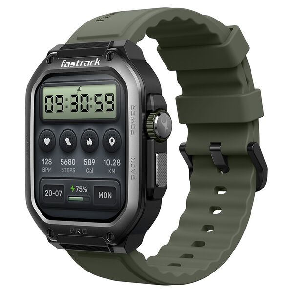 Fastrack Active Pro with 4.69 cm AMOLED Display and AOD, Functional Crown, BT Calling Rugged Smartwatch with Green Strap - image number 1