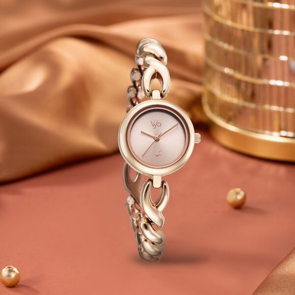 Vyb Siren By Fastrack Quartz Analog Pink Dial Rose Gold Stainless Steel Strap Watch For Girls - image number 0