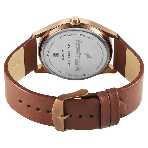 Fastrack Groove Quartz Analog Blue Dial Brown Leather Strap Watch For Guys - image number 5