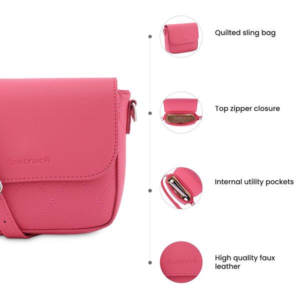 Fastrack Compact Sling Bag with Adjustable Sling in Pink - image number 8