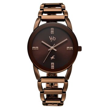 Vyb Striker By Fastrack Quartz Analog Brown Dial Brown Metal Strap Watch For Girls