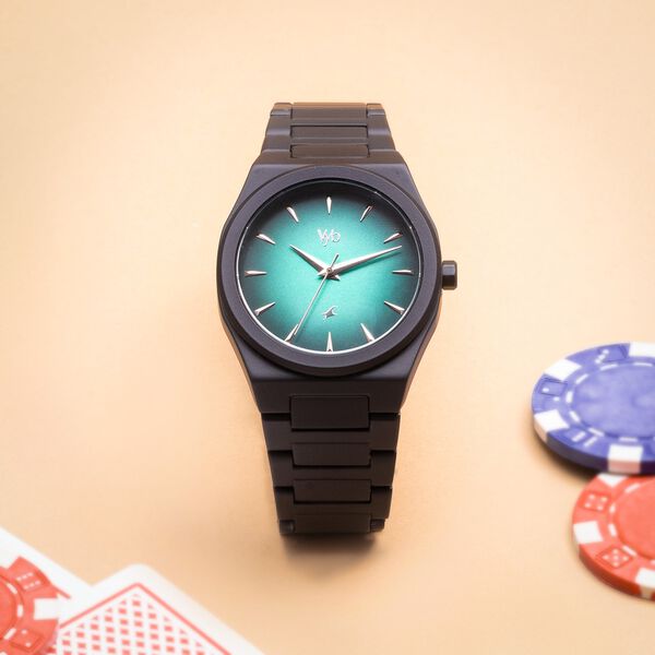Vyb Quest By Fastrack Quartz Analog Green Gradient Dial Metal Strap Watch For Guys - image number 0