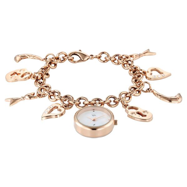 Fastrack Vyb Siren Quartz Analog White Dial Rose Gold Color Metal Strap Watch For Girls - image number 3