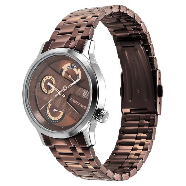 Fastrack Exuberant Quartz Multifunction Brown Dial Metal Strap Watch for Guys - image number 3