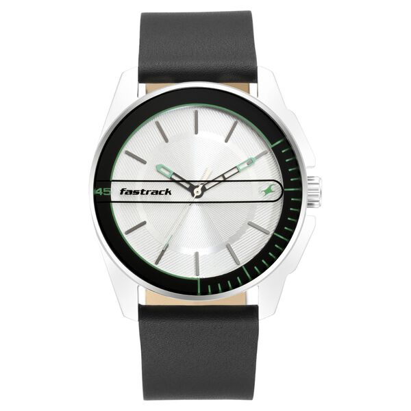Fastrack Wear Your Look Quartz Analog Silver Dial Leather Strap Watch for Guys - image number 1