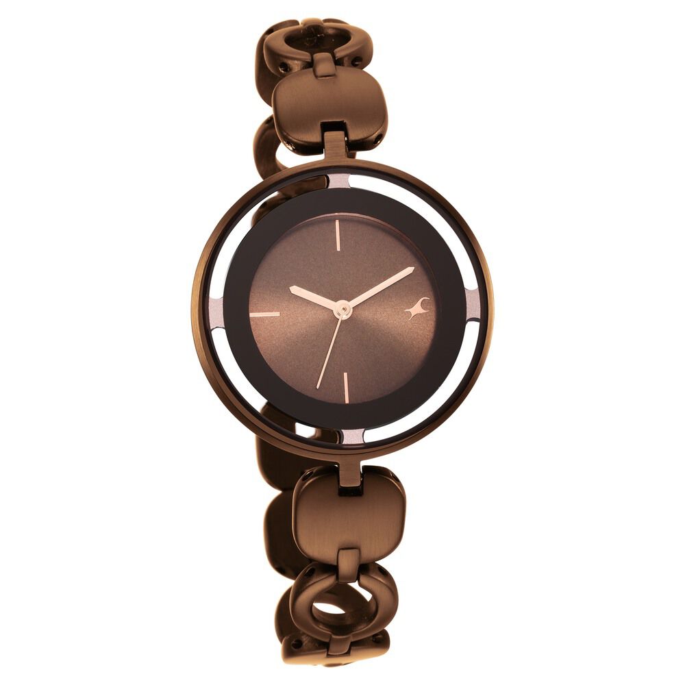 Buy Online Fastrack Glitch Quartz Analog Brown Dial Metal Strap Watch for Girls ns6237qm01 Fastrack