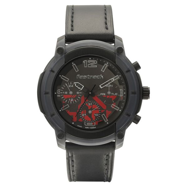 Fastrack Gamify Quartz Analog Black Dial Leather Strap Watch for Guys - image number 1