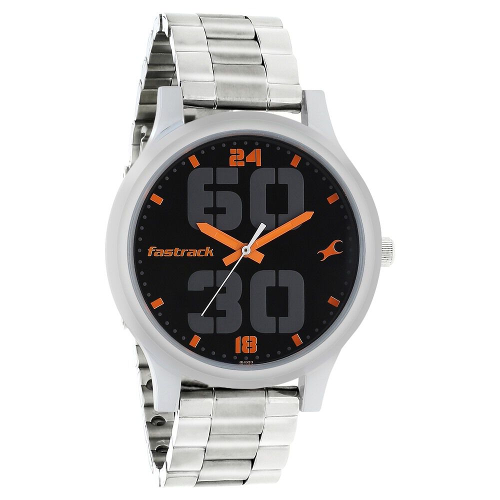 Buy Online Fastrack Bold Quartz Analog Black Dial Stainless Steel Strap Watch for Guys 38051sm08 p Fastrack