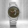 Fastrack Groove Quartz Analog with Date Grey Dial Black Leather Strap Watch For Guys