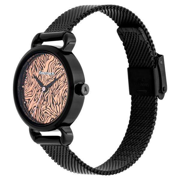 Fastrack Animal Print Quartz Analog Rose Gold Dial Stainless Steel Strap Watch for Girls - image number 3