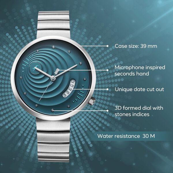 Fastrack Groove Quartz Analog with Date Teal Dial Girls Stainless Steel Watch - image number 2