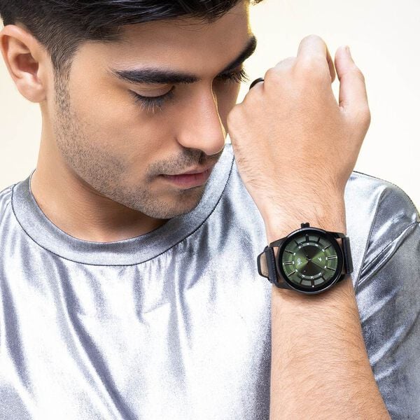Vyb Drift By Fastrack Quartz Analog Green Dial Leather Strap Watch For Guys - image number 6