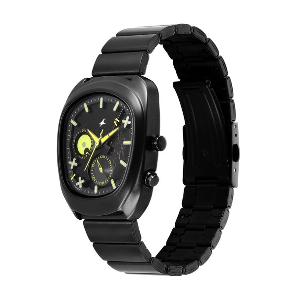 Fastrack Spooky Quartz Multifunction Watch for Men with Black Dial and Black Metal Strap - image number 2