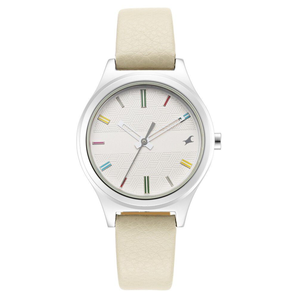 Fastrack Stunners Quartz Analog White Dial Leather Strap Watch for