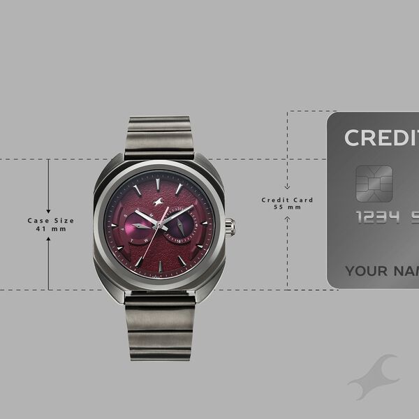 Fastrack Wild Analog with Burgandy Dial Gun Metal Strap Watch for Guys - image number 3