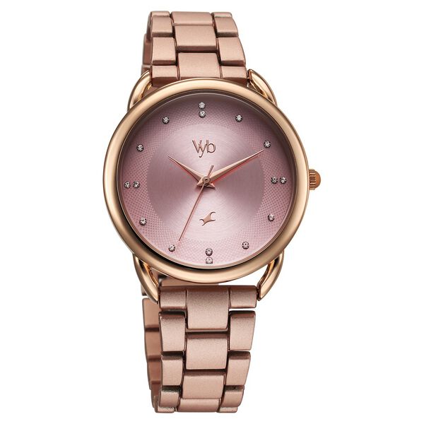Vyb Charmer By Fastrack Quartz Analog Pink Dial Metal Strap Watch For Girls - image number 1