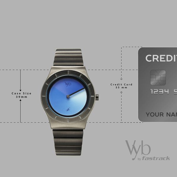 Vyb Arcane By Fastrack Quartz Analog Blue Dial Grey Stainless Steel Strap Watch For Guys - image number 3
