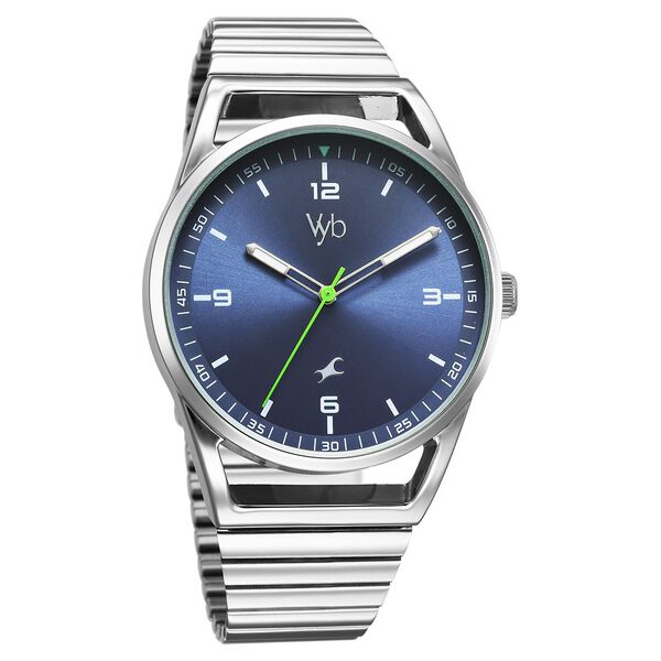 Fastrack Vyb Horizon Quartz Analog Blue Dial Silver Metal Strap Watch For Guys - image number 2
