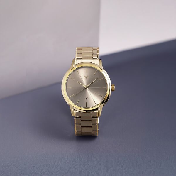 Fastrack Vyb Phantom Quartz Analog Khaki Dial Metal Strap Watch For Guys - image number 0