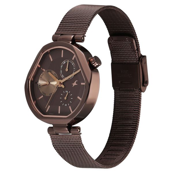 Fastrack Tick Tock Quartz Multifunction Brown Dial Stainless Steel Strap Watch For Girls - image number 2