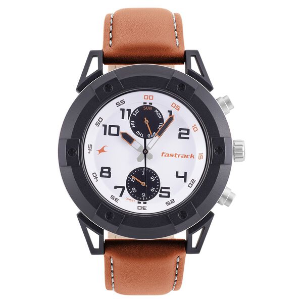 Fastrack Modular Quartz Analog White Dial Leather Strap Watch for Guys - image number 1