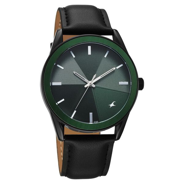 Fastrack Stunners Quartz Analog Green Dial Black Leather Strap Watch For Guys - image number 1