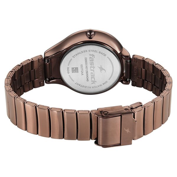 Fastrack Gelato brown multifunction metal strap watch with Chocolate dial for Girls - image number 5