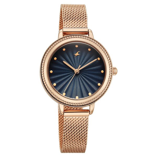 Fastrack Stunners Quartz Analog Blue Dial Rose Gold Stainless Steel Strap Watch For Girls - image number 1