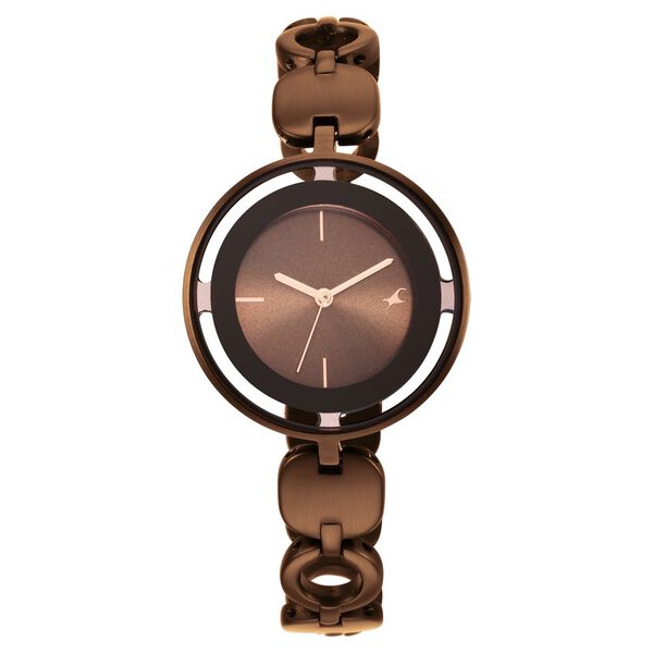 Fastrack Glitch Quartz Analog Brown Dial Metal Strap Watch for Girls - image number 1