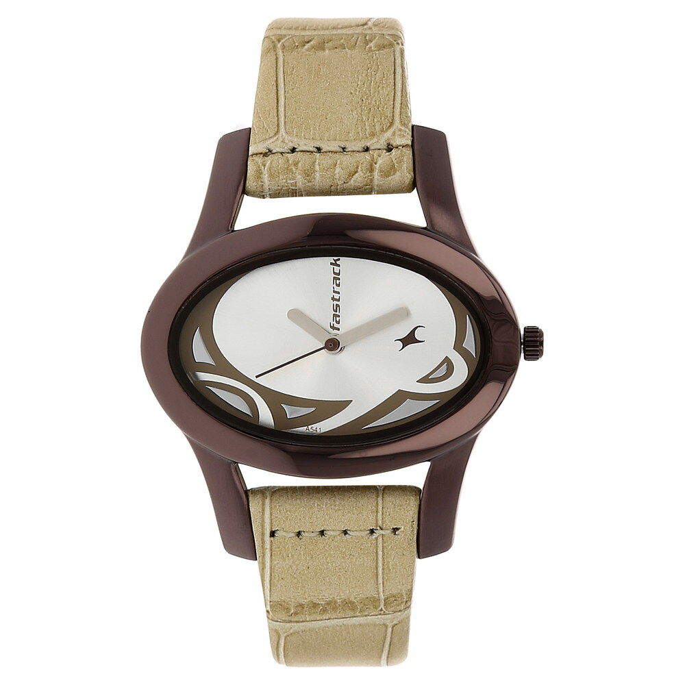 Buy Online Fastrack Quartz Analog Silver Dial Leather Strap Watch for Girls np9732ql01 Fastrack