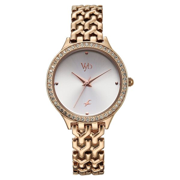 Vyb Spotlight By Fastrack Quartz Analog Silver Dial Rose Gold Metal Strap Watch For Girls - image number 1