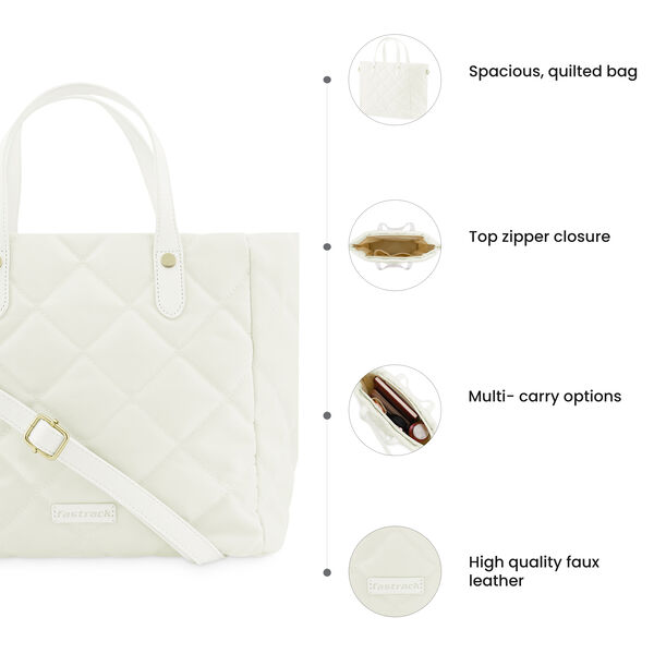 White Quilted Tote Bag - image number 9