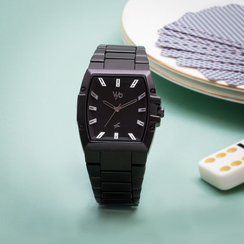 『HAMI VEN 6108 GOLD×BLACK』 Maxima FIBER Men Black Dial Analogue Watch - 02244PPGW